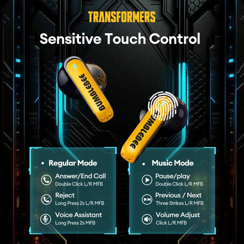 Transformers TF-T01 Wireless Audio Gaming Wireless Earphones, 1 Box Rechargeable Low Latency Audio Earbuds, Half In-ear Design Gaming Headset, Bluetooth-compatible Music Earphones for Mobile Phone Laptop Computer Tablet, Wireless Headphones