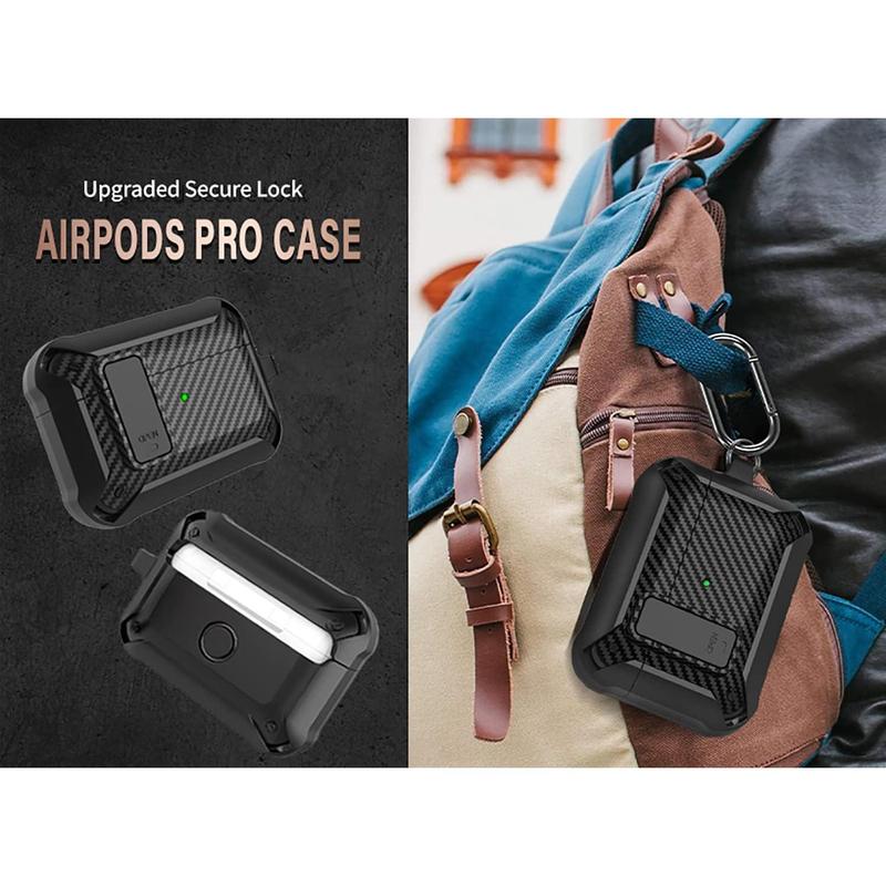 for Airpods Pro 2 1 Gen Case Cover with Lock (2019 2022 2023), Rugged Locking Case for Airpod Pro 2nd 1st Generation Shockproof Armor Protective  for  iPod Pro, Black