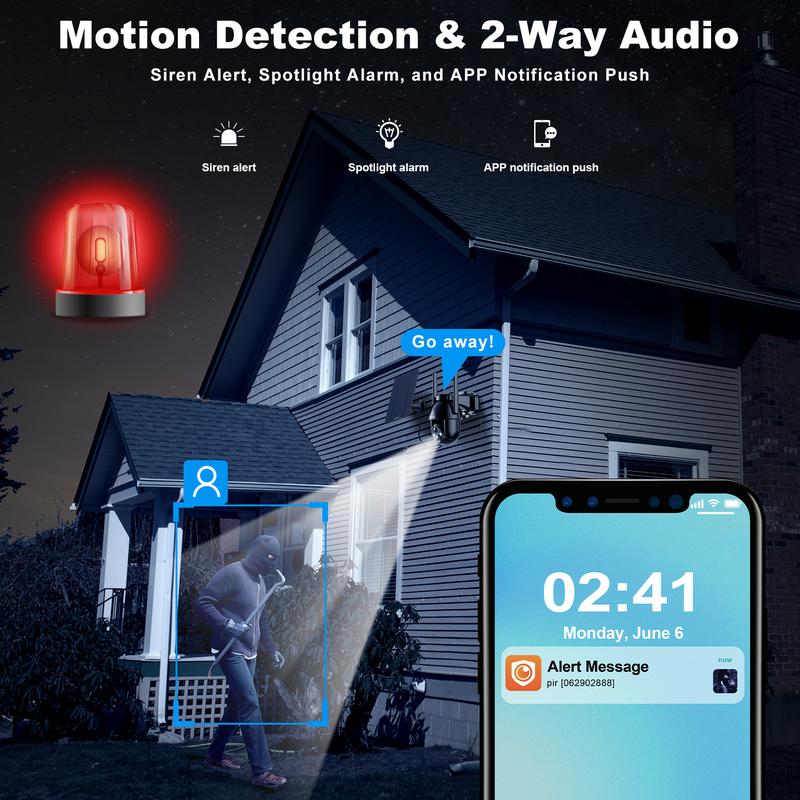 4G LTE Cellular Solar Security Cameras Wireless Outdoor, Solar Powered 3MP Camera 2K Security Camera for No WiFi, PIR Motion Detection,Siren,Color Night Vision, SD Cloud Storage (SIM Card Included)