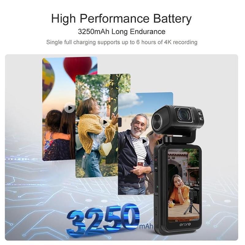 ORDRO M3 Portable Camera, 3.5-inch Touch Screen, 180° Compact Rotating Lens, IR Night Vision, 3250mAh Battery,64G Recording SD Card Pocket Body Camera