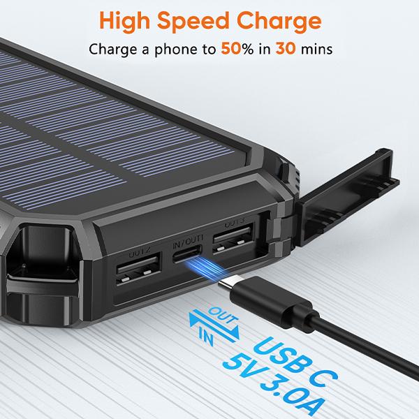 Cyber Monday Sale - Solar Power Bank 26800mAh, Wireless Portable Charger Fast Charge 3.0A Solar Charger External Battery with 4 Outputs & Flashlight for Phone, Tablet and Camping Outdoors