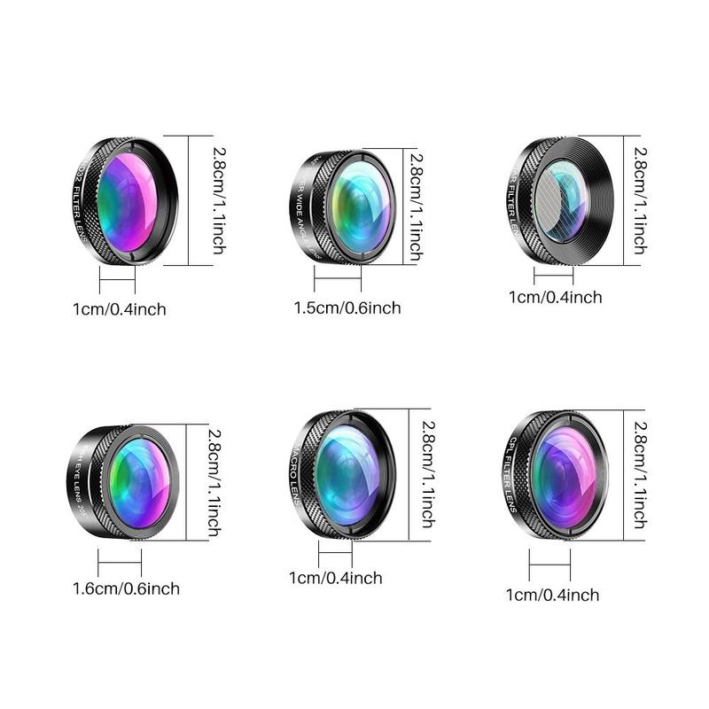 APEXEL 6 in 1 Phone Lens Kit, 205° Fisheye Lens & 25X Macro Lens & 140° Wide Angle Lens & CPL Lens & Star Filter & ND Filter, Phone Photography Accessories