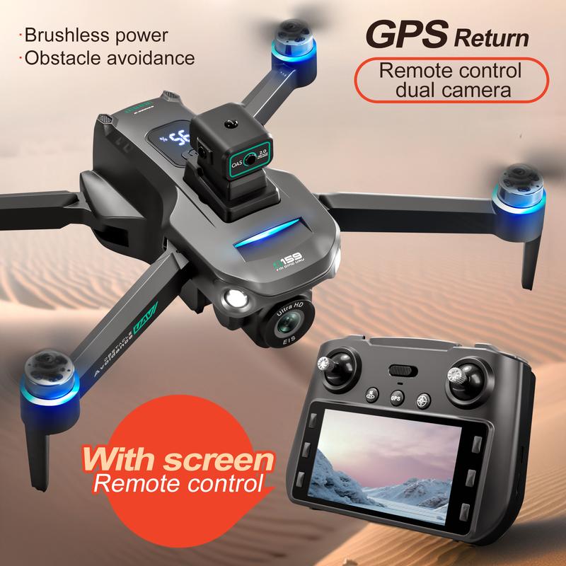 5G wireless GPS drone with screen remote controller, GPS intelligent positioning, brushless motor, four-sided obstacle avoidance, automatic follow, electrically adjustable camera Phone App control folding drone carrollers camcorder wireless trail