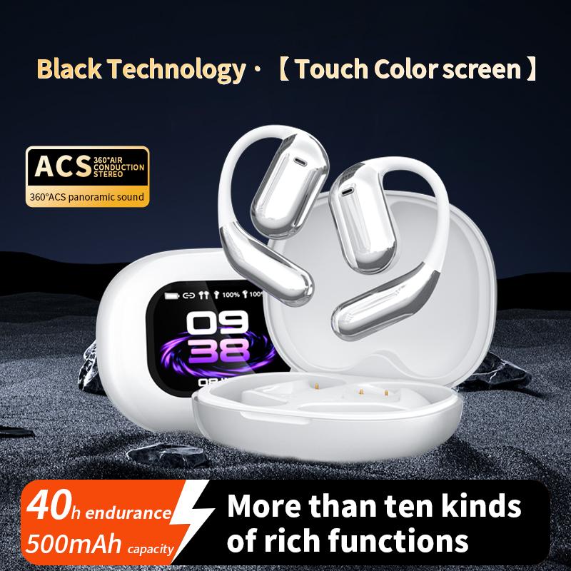 Touch screen OWS open ear earbuds Bluetooth 5.4 IPX5 waterproof 40H play time headset HIFI sound Fullcolor display Headphones with charging case Light-weight sports ANC noise reduction Audio Electronic ows headphone