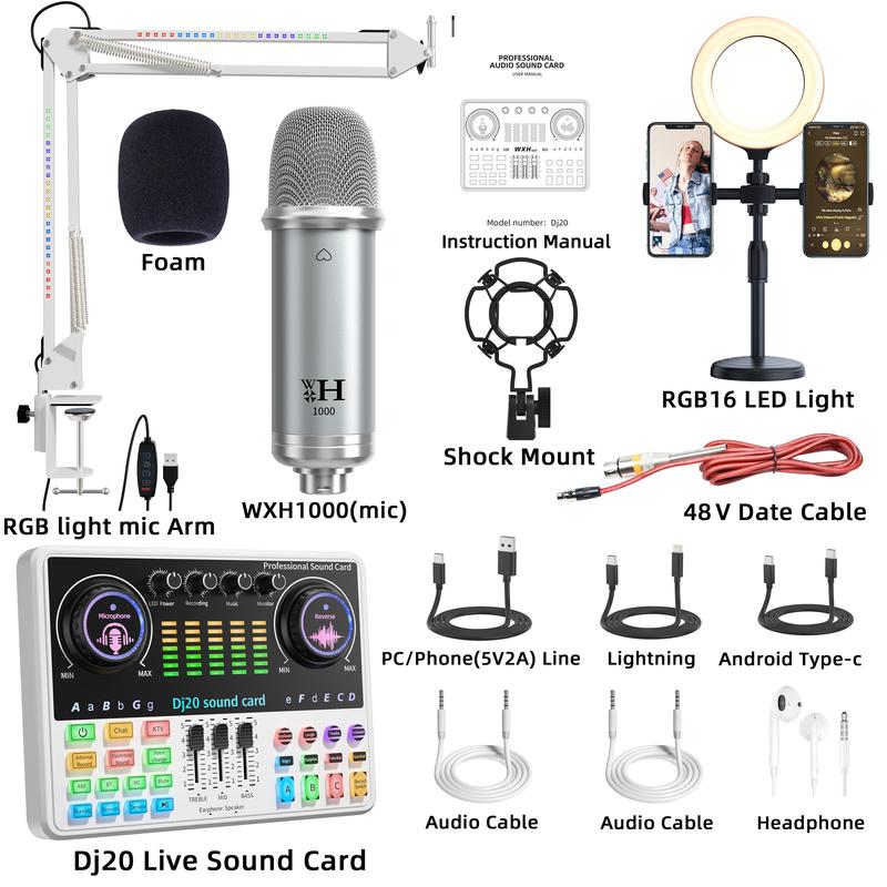 Professional Audio Mixer, Dj20 Live Sound Card and Audio Interface with DJ Mixing Effects and Vocal Changes, Recording Production Studio Equipment, Ideal for Streaming Podcasting Gaming Smartphone