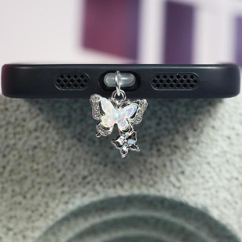 Cute Butterfly Design Phone Dust Plug, Phone Anti Dust Plug, Phone Decoration Accessories for iPhone & Samsung & Type-C, Mobile Phone Accessories