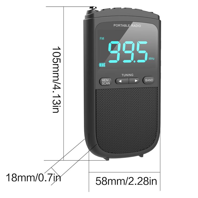 Portable AM FM Radio, 1 Count Rechargeable Pocket Radio with LCD Display, Sleep Timer, Stereo Headphone Jack, Suitable for Home, Office, Travel