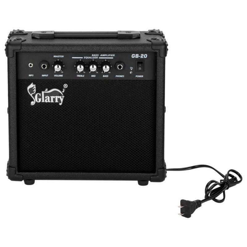 Glarry Electric Bass Combo Amp, Portable Amp with Headphone MP3 Input, 20W Practice Bass Guitar Amplifier Speaker Accessories with Bass, Volume, Treble, and Middle Controls Audio Noise Plastic Protection Socket Watts Smartphone