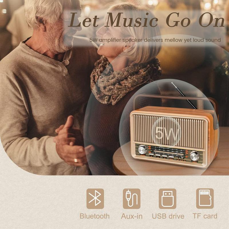 PRUNUS J120 Retro Vintage Radio AM FM, Portable Shortwave Radio with Bluetooth, AC, Rechargeable Battery Operated Radio with Best Reception, Loud Speaker, Support AUX TF Card USB Playing Audio Device