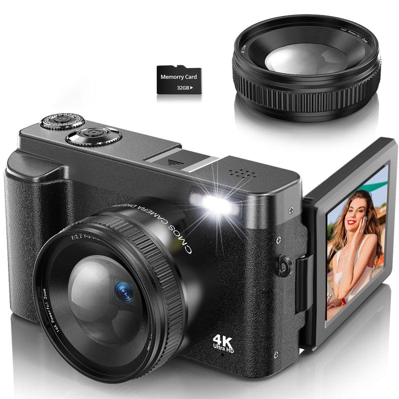 4K Video Recording Digital Camera, 48MP Auto Focus Pixel Digital Camera with 16X Digital Zoom, Vlogging Camera, Entry Level Camera with 32G Memory Card for Beginners