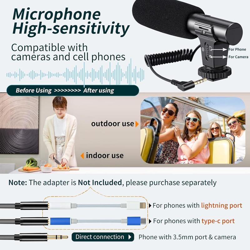 Video Blog Kit for YouTubers, 1 Set Telescopic Tripod & Microphone & Fill Light & Remote Control, Perfect Video Recording Accessories for iPhone & Android & Camera