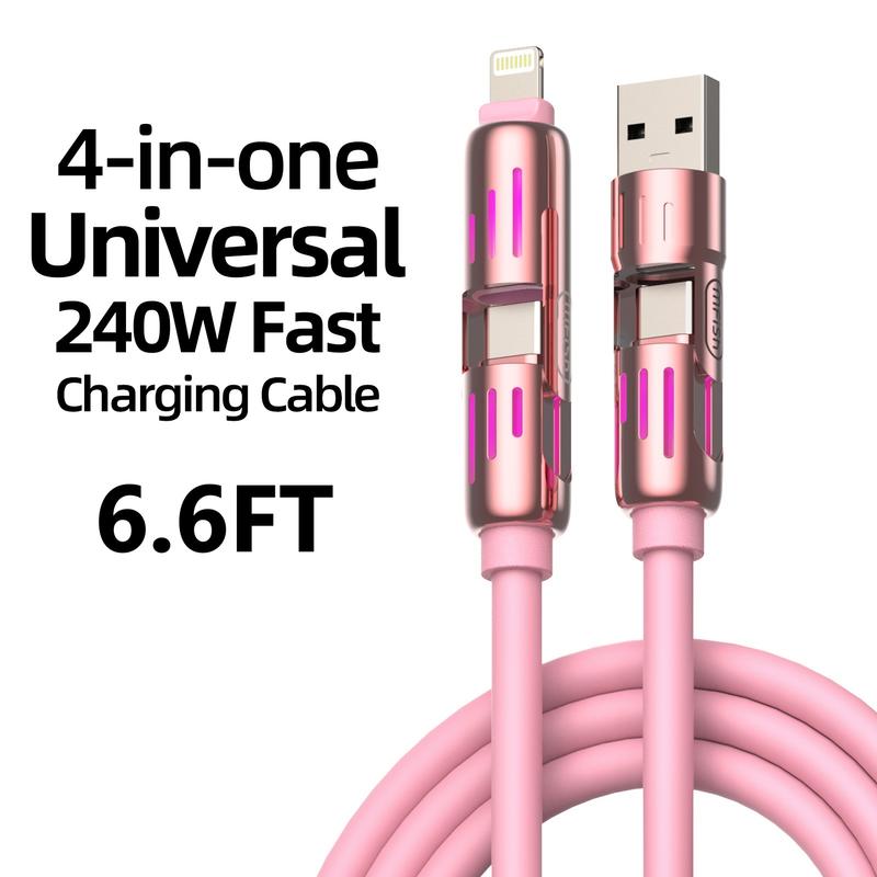 6.6ft 240W 4-in-1 USB Charging Cable - m fish Fast Charging for A+ TYPE C and Lightning fast charge for iphone 13 14 15 16，ipad,huawei，Android