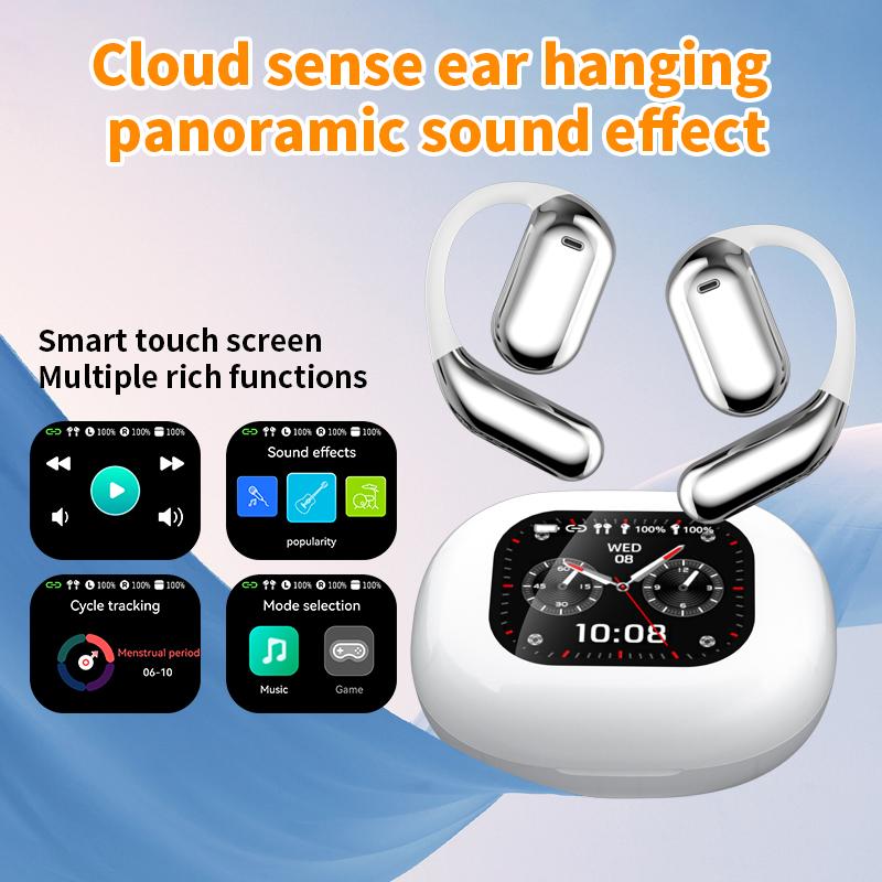 Touch screen OWS open ear earbuds Bluetooth 5.4 IPX5 waterproof 40H play time headset HIFI sound Fullcolor display Headphones with charging case Light-weight sports ANC noise reduction Audio Electronic ows headphone