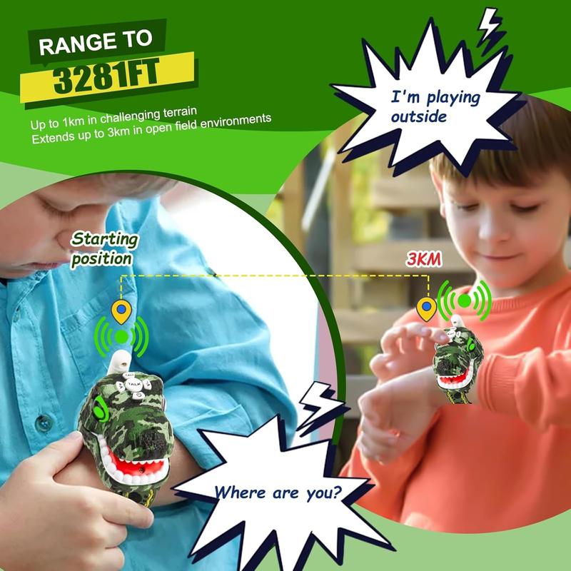 Dinosaur Walkie Talkies for Kids - 2 Way Radios Toys for Boys & Girls Ages 3-12 - Long Range, 3 Channels - Outdoor Adventure, Camping, Hiking Gifts Birthday Gifts Christmas Stocking Stuffers