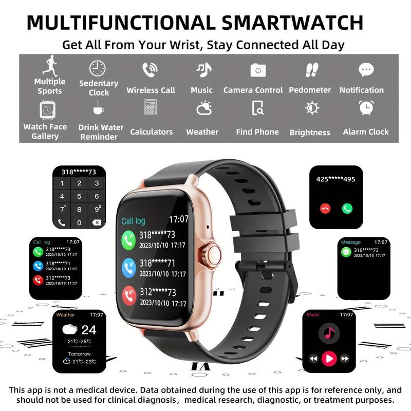 Alulu shop multifunctional sports smart watch for men & women, 1.83 ''full touch screen with wireless calling & Messaging, pedometer, fitness tracker smartwatch, for iPhone Android cell phones, smartbands fitness watch