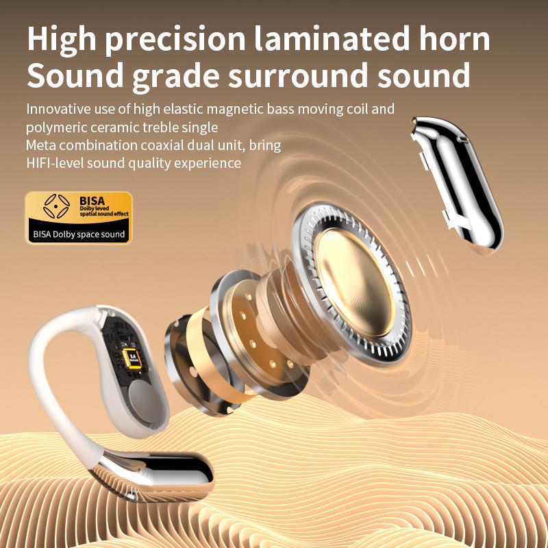 Touch screen OWS open ear earbuds Bluetooth 5.4 IPX5 waterproof 40H play time headset HIFI sound Fullcolor display Headphones with charging case Light-weight sports ANC noise reduction Audio Electronic ows headphone