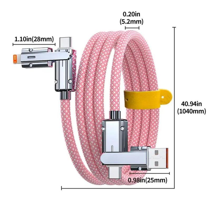 Type-C USB-C Nylon Braided Charging Data Cable, 1 Count 4 in 1 Universal Cellphone Data Cable for iPhone 16 Charger, Durable Charging Cable for iOS & Android Smartphone