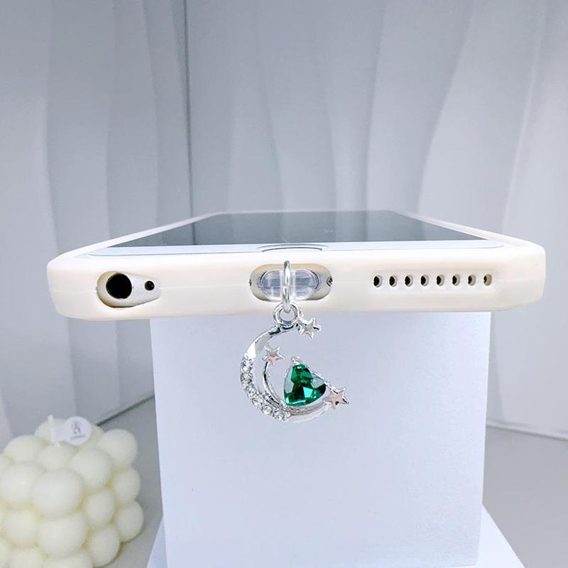 Moon & Star Design Phone Charging Port Dust Plug, Rhinestone Decor Phone Charging Port Dust Plug, Phone Accessories