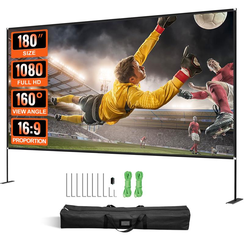 VEVOR Movie Screen with Stand 180inch Portable Projector Screen 16:9 4K HD Wide Angle Outdoor Projector Screen with Stand Easy Assembly with Storage Bag for Indoor and Outdoor Use