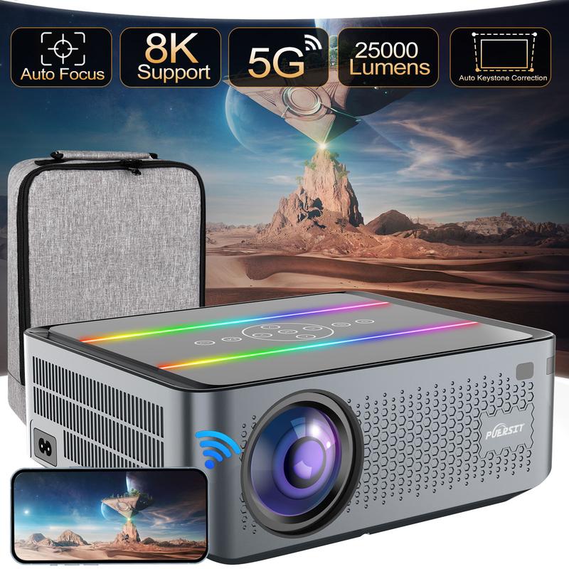 PUERSIT 4K Projector with 5G WiFi and Bluetooth,25000 Lux Brightness for Outdoor Movies,Auto Focus,Dolby Atmos Ultra-HD Smart Home Theater Projector Audio