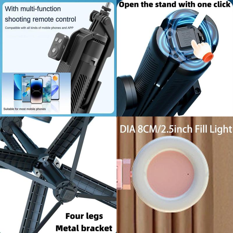 Wireless Selfie Stick with Fill Light, Multifunctional Wireless Selfie Stick with Remote Control, Portable Phone Stand for Live Streaming, Vlogging & Photography