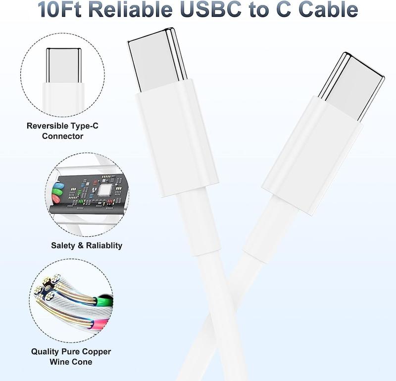 2-Pack 20W Super Fast Charger with 6FT 10FT Type-C to C Cable for iPhone 16 15,iPad Pro 12.9 11,Air,Mini, and USB Mobile Smartphone Charging Device