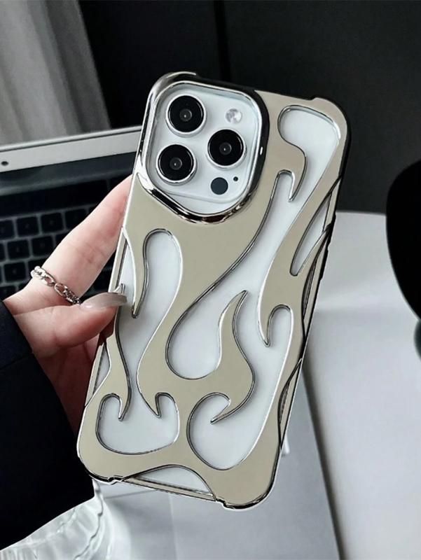 Silver Electroplated Hollowed Fire Flame Phone Case for iPhone 15 14 13 12 11 Pro Max Plus - Cool Boy Girl Soft Cover Creative Gift Shell - Accessories, Handheld