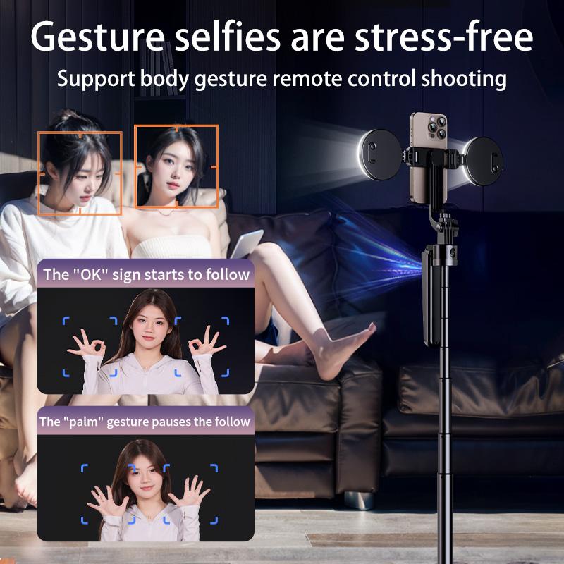 New upgraded 4-axis anti-shake design, face recognition selfie stick mobile phone holder with remote control, suitable for iPhone  Accessories Android