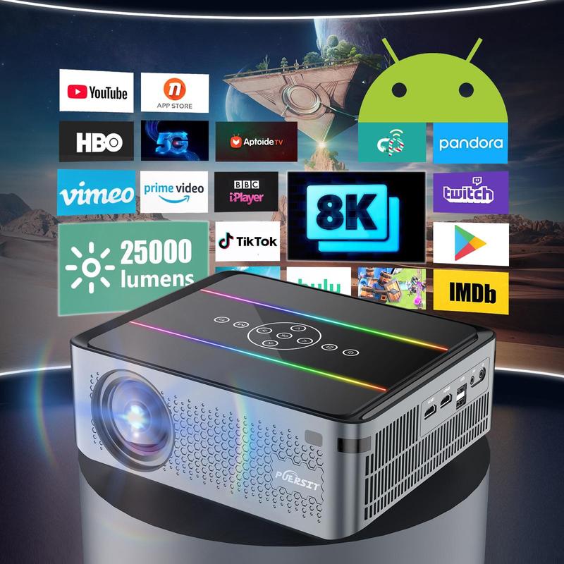 PUERSIT 4K Projector with 5G WiFi and Bluetooth,25000 Lux Brightness for Outdoor Movies,Auto Focus,Dolby Atmos Ultra-HD Smart Home Theater Projector Audio