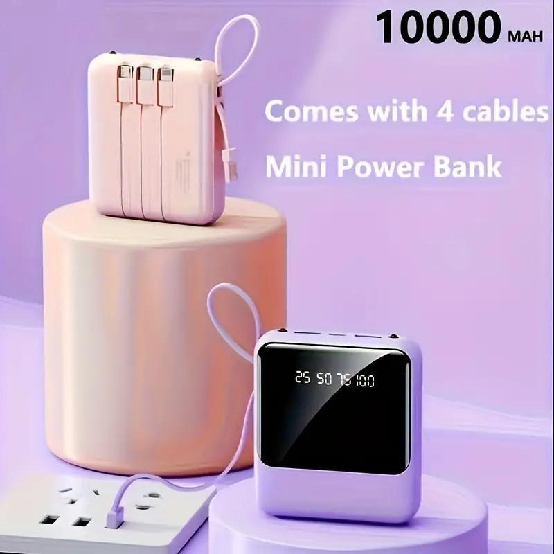 Portable 4 In 1 10000mAh Power Bank (1 Count), Multi-functional Mobile Charger with 4 Charging Cables, Mobile Phone Charger For Home & Travel