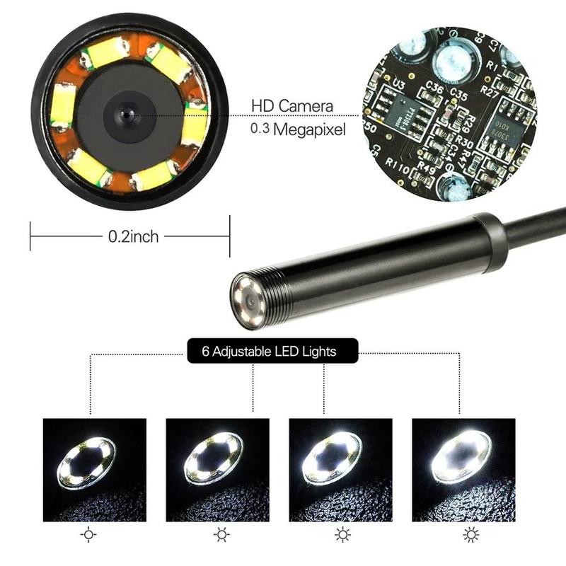 USB Endoscope Borescope, Multipurpose 6 LED Waterproof Snake Camera for Android Micro USB Type-C, Car Inspection Tool