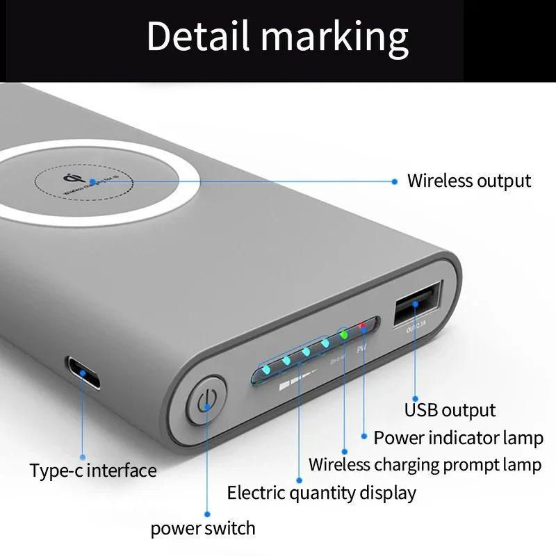 3 in 1 Wireless Power Bank, 1 Count 10000mAh Portable Wireless Power Bank, Multifunctional Power Bank with LED Light for iPhone & Android