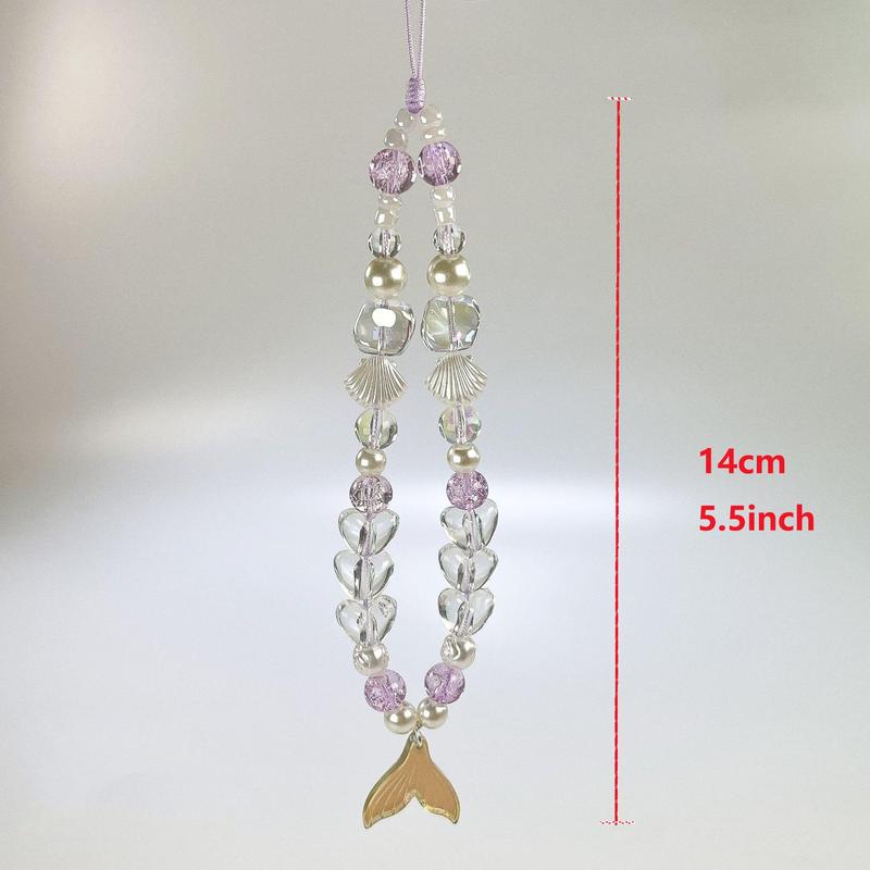 Cute Shell Design Phone Chain, Mermaid Tail Design Phone Lanyard, Love Heart Beaded Phone Strap for Women & Girls, Fashion Phone Accessories\