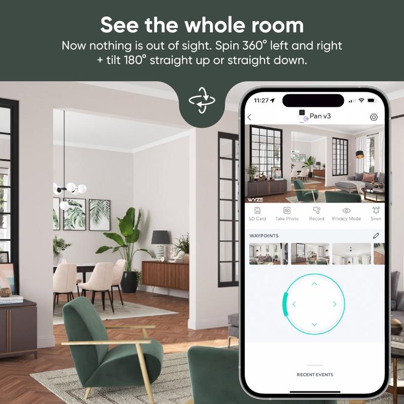 Wyze Cam Pan v3   #1 Security Camera on TikTok! Wired, Indoor Outdoor Pan Tilt Zoom (PTZ) Camera with 360 Degree Motion Tracking, Color Night Vision