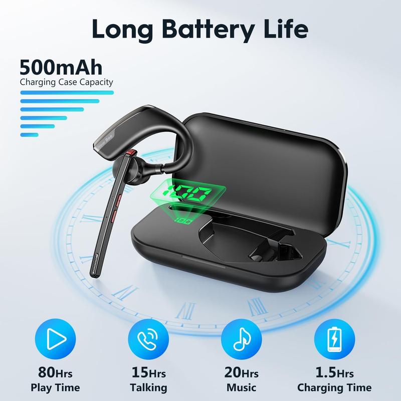 New bee Bluetooth Trucker Headset, Wireless Bluetooth Earpiece for Cellphone with 500mah Charging Case 80h Playtime V5.2 Dual Mic Noise Cancelling Hands-Free Earphones for Office Driver Audio Headphones Earbud Electronic Chargeable