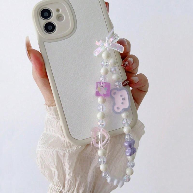 Cute Bear & Heart & Bowknot Design Beaded Phone Chain, Short Phone Decorative Lanyard, Convenient Phone Strap for Women & Girls