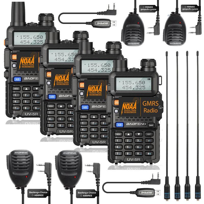 4Pack Baofeng GMRS Walkie Talkie Handheld Long Range UV-5R Rechargeable Two Way Radio with Programming Cable Speaker Mic Full Kits