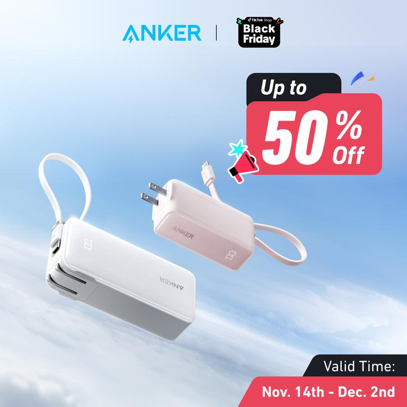 Anker 3in1 Power Bank Charger, 5,000mAh 10,000mAh Portable Charger with Built-in Cable and Foldable AC Plug, 30W Max, for iPhone, Galaxy, MacBook and More