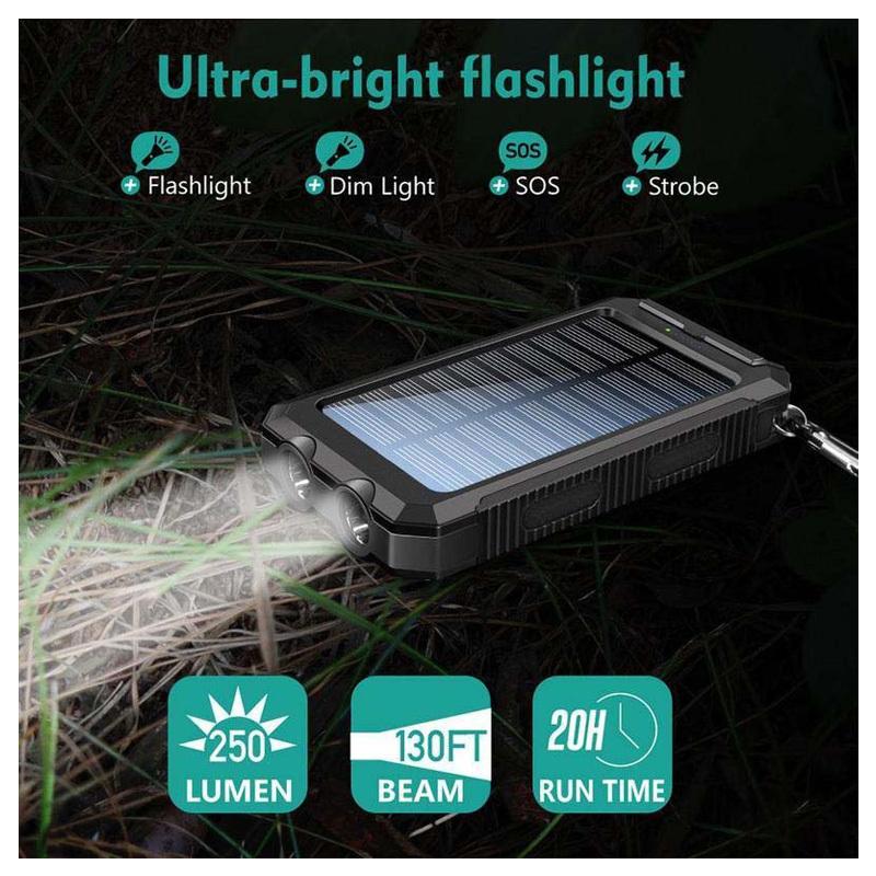 Sustainable Power for All: 10,000 mAh Solar Power Bank for Camping Trips and Daily Adventures! Accessories Charging Portable Rechargeable