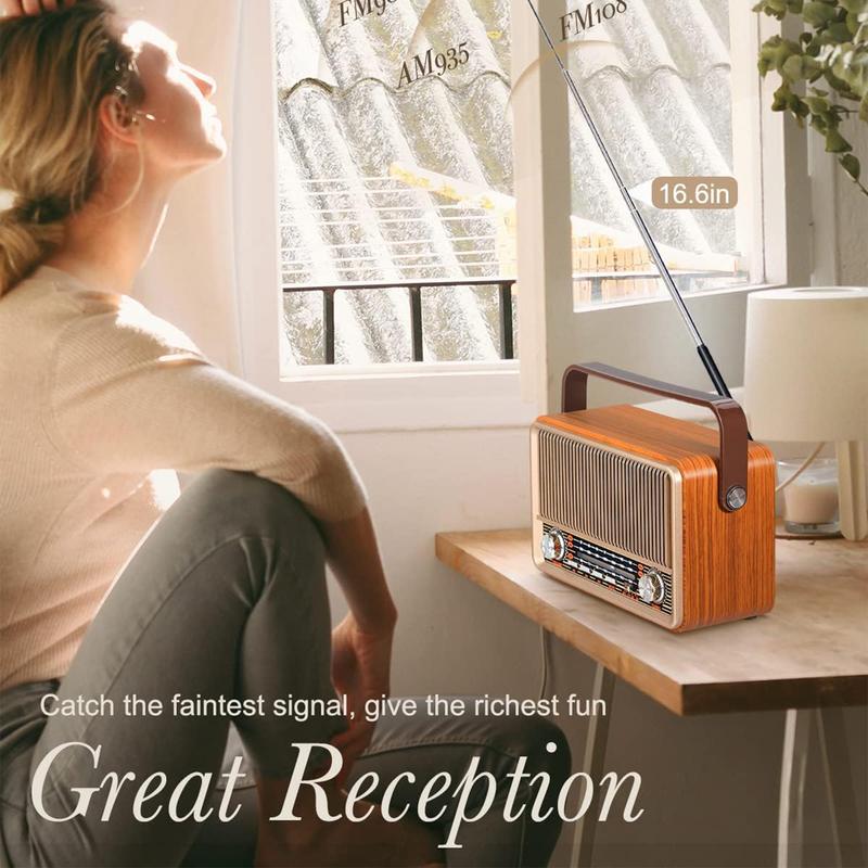 PRUNUS J120 Retro Vintage Radio AM FM, Portable Shortwave Radio with Bluetooth, AC, Rechargeable Battery Operated Radio with Best Reception, Loud Speaker, Support AUX TF Card USB Playing Audio Device