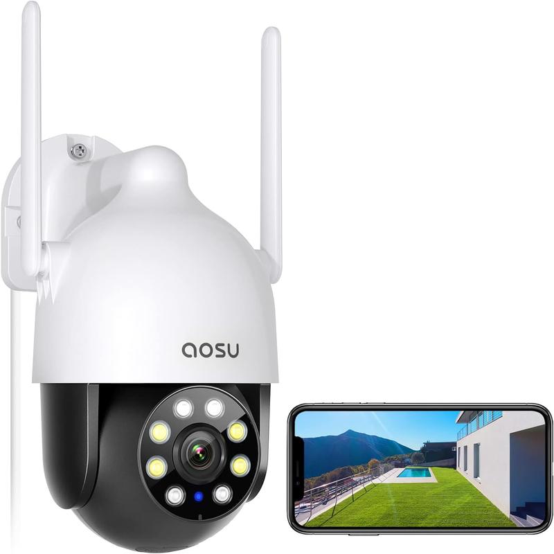 AOSU 2K Security Cameras Outdoor Home, 360°Pan-Tilt View Timed Cruise 2.4G WiFi Security Camera with Motion Tracking, Spotlight & Siren, 2-Way Audio, Full Color Night Vision, Waterproof