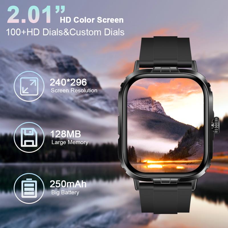 1 men's and women's smartwatch, 2.01-inch full touch screen smartwatch with text and call functions, fitness watch, exercise mode, pedometer, distance, calories, over 100 exercise modes