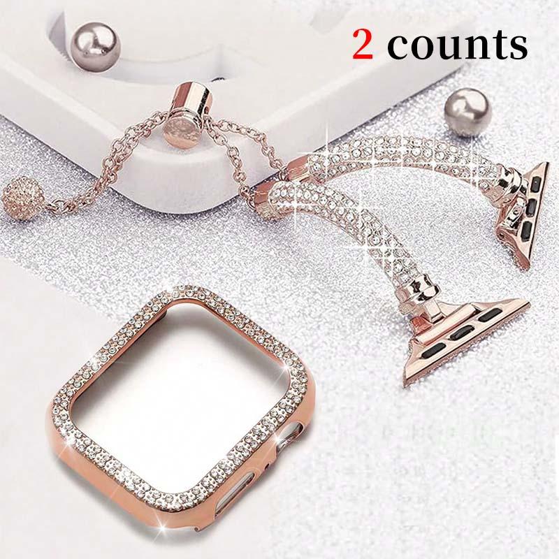 Luxury Rhinestone Decor Watch Band & Watch Case (2 Counts set), Adjustable Watch Band & Watch Case Set, Smart Watch Accessories for Apple Watch Ultra 2 1 SE S10 9 8 7 6 5 4 3