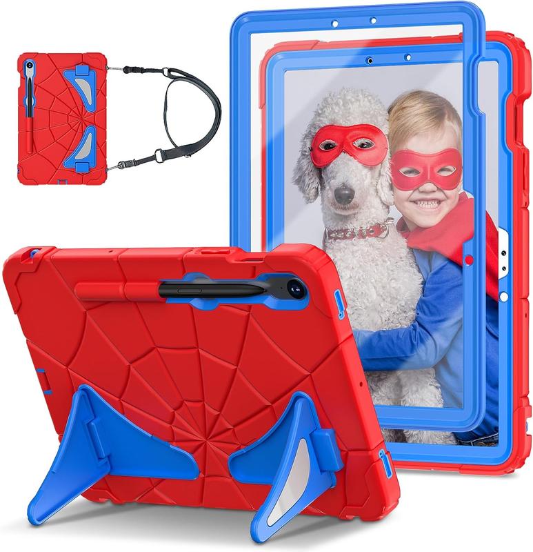 Spider Net Kids Case for iPad 10th 10.9 Inch, iPad 9th 8th 7th 10.2 Inch, Galaxy Tab A9 Plus S9 S9 FE 11 Inch 2023 with Screen Protector Pen Holder, Shockproof & Protective.