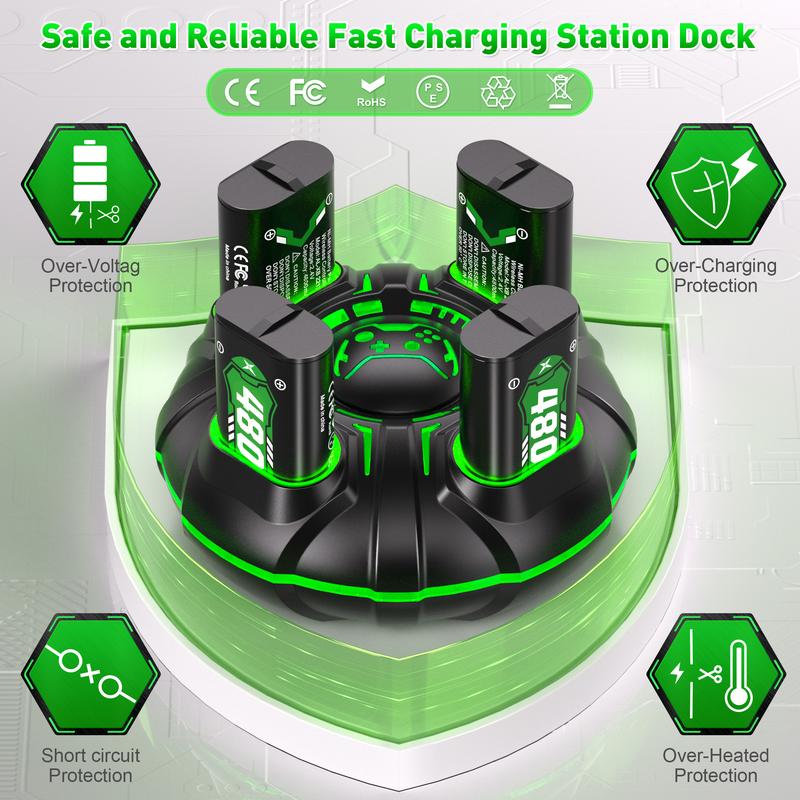 Ukor 4800mWh×4 Xbox Controller Rechargeable Battery Pack with LED Fast Charging Dock, Compatible with Xbox One, Xbox One Elite, Xbox One X S, Xbox Series X S