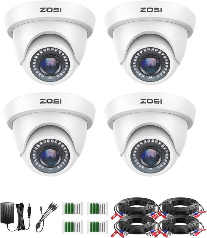 ZOSI 4 Pack 1080P 1920TVL HD-TVI Dome Security Cameras,Night Vision,2MP Indoor Outdoor Home Surveillance CCTV Camera for 1080P 5MP 4K TVI Analog DVR White CCTV Cameras Car camera