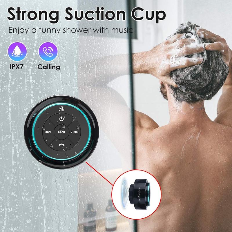 XLeader, Upgraded, Shower Speaker, Certified IPX7 Waterproof Bluetooth Wireless Speaker, Electronics Gifts For Girls Boys Men Women Kids, 5W Mini Portable Speaker With Suction Cup And Mic For Bathroom