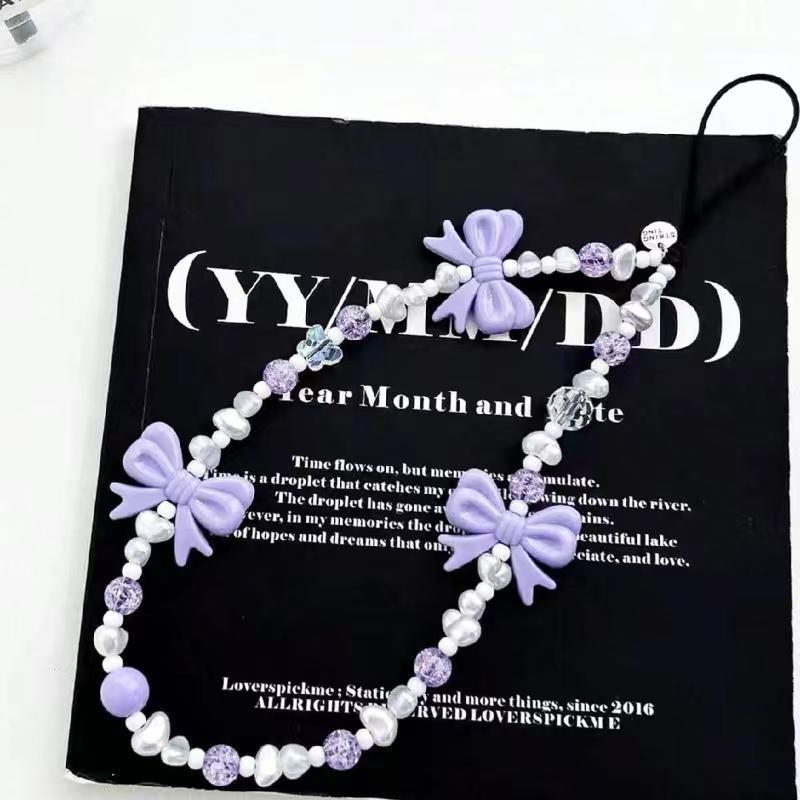 Cute Bowknot Design Beaded Phone Chain, Fashionable Phone Lanyard for Women & Girls, Phone Decoration Accessories for iPhone