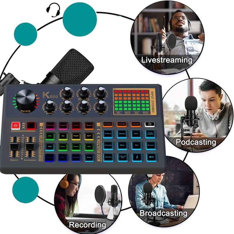 Professional Podcast Equipment Bundle, Podcast Microphone & K800 Sound Card Set with Audio Interface for Recording, Singing, Streaming Media, Games