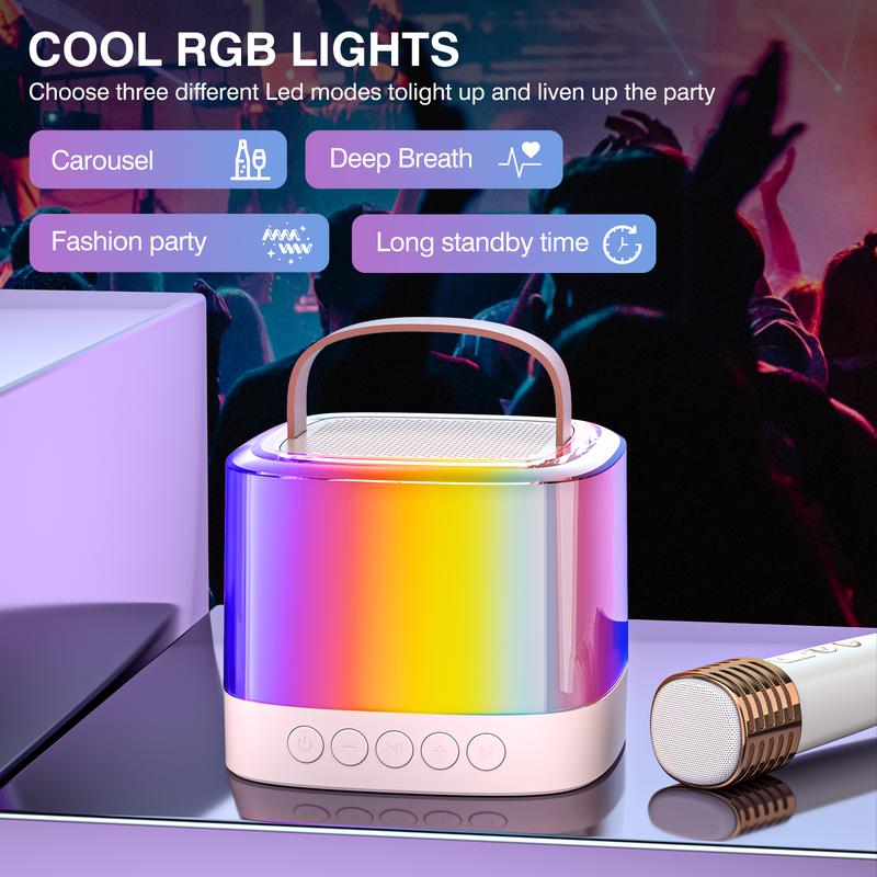 2024 new portable karaoke, Bluetooth dual microphone super sound, wireless free singing non-stop. The mini body has great energy, and the colorful lights flicker to add childlike fun Card Card Compact Digital Mobile Smartphone Audio Rechargeable Birthday